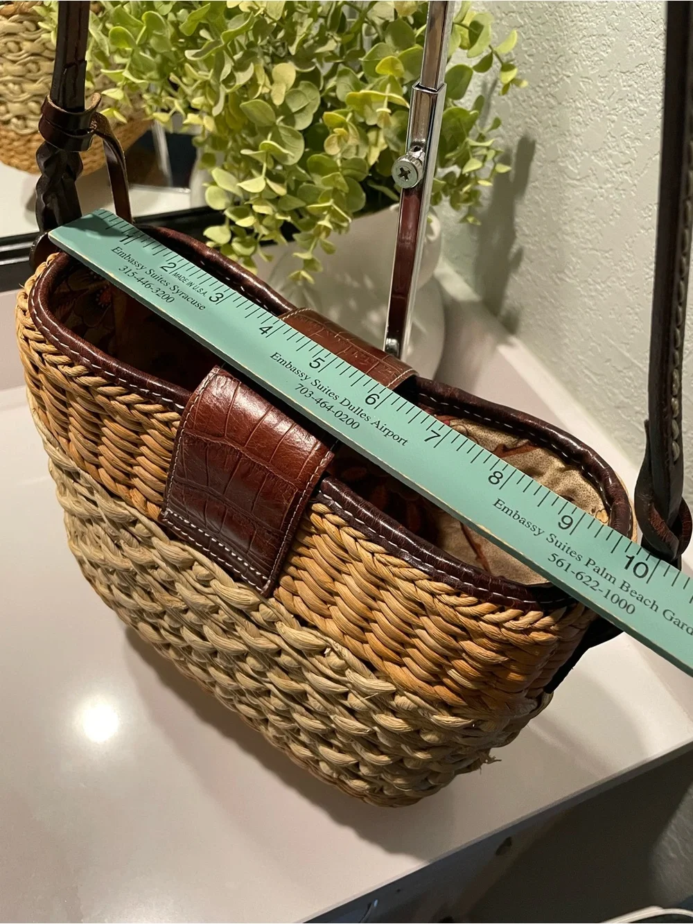 Brighton Straw Shoulder Bag with Leather Strap and Accents